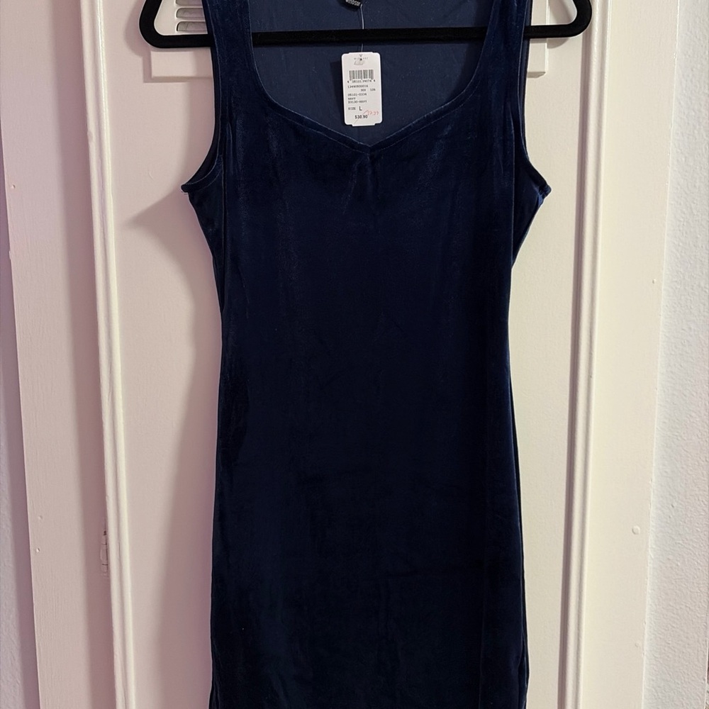 Windsor Navy Blue Velvet Scoop Neck Sleeveless Tank Dress Mini Short L NWT